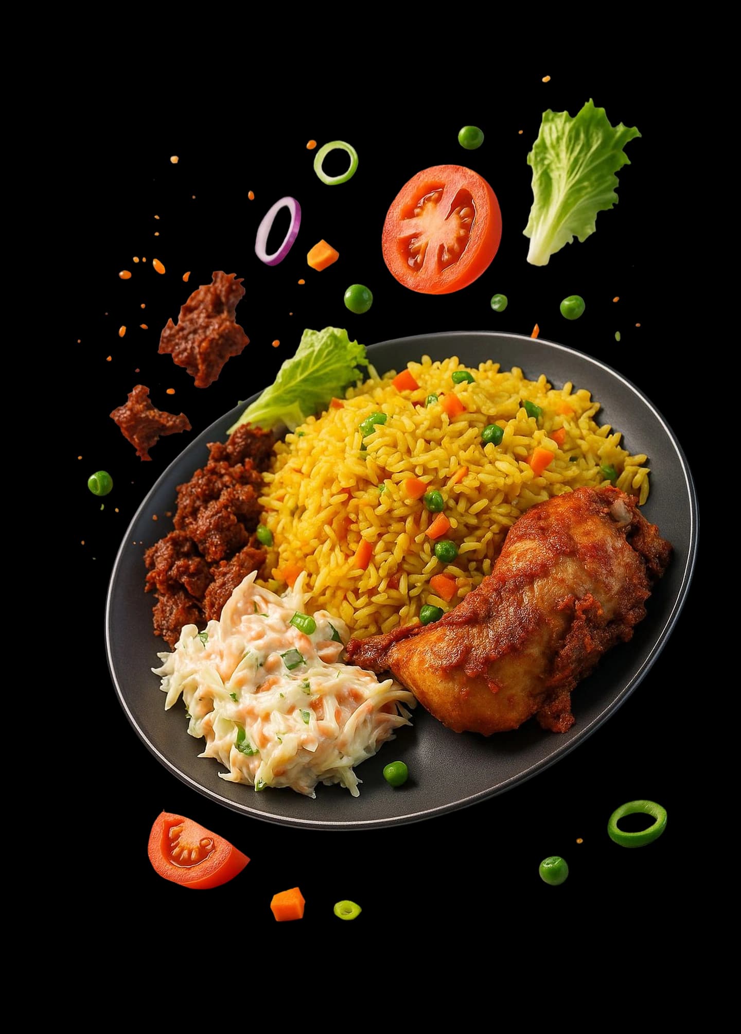 Delicious Food Plate with Floating Ingredients